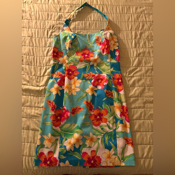 Ralph Lauren Hibiscus Print Lined Halter Dress. Sz 12 - Picture 1 of 13